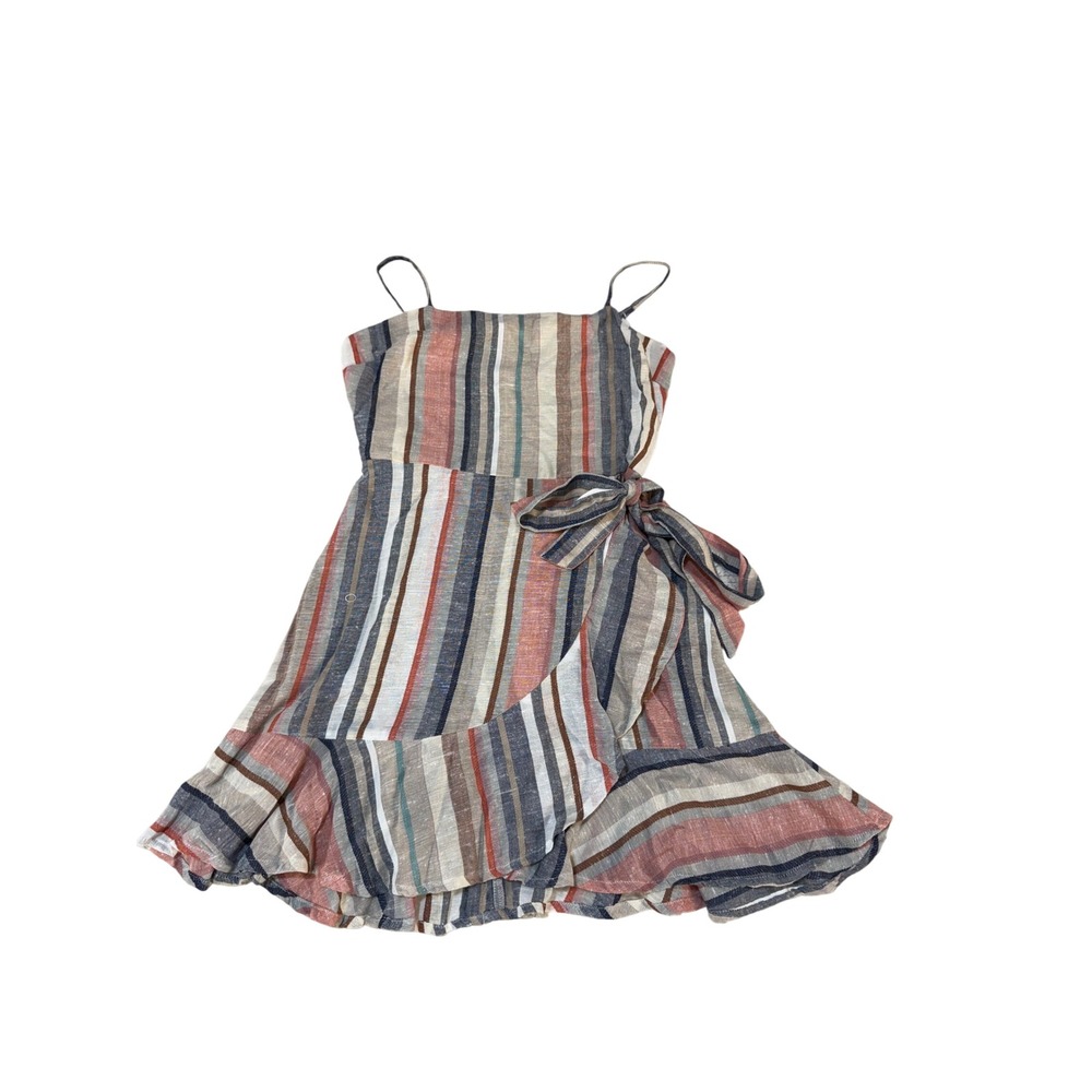Express Girls Multi Color Striped Linen Blend Smocked Wrap Ruffle Dress Size P